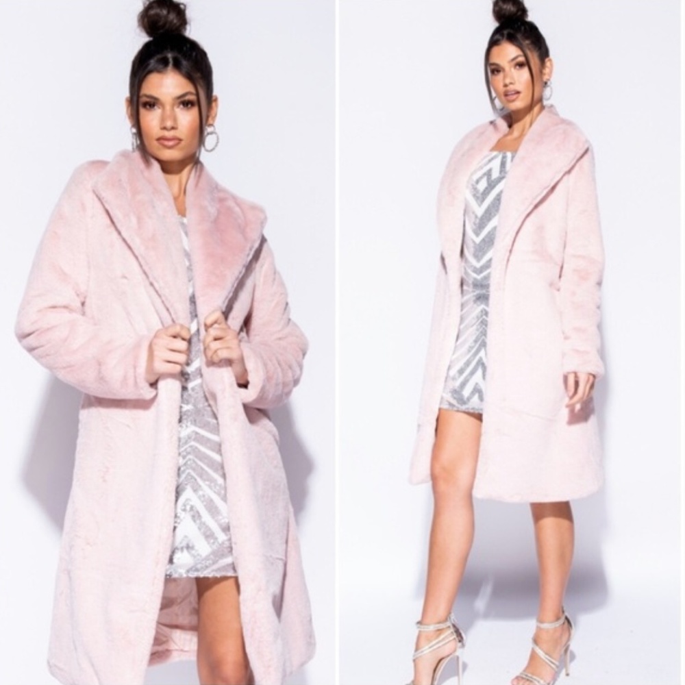 Dust Pink Faux Fur Coat